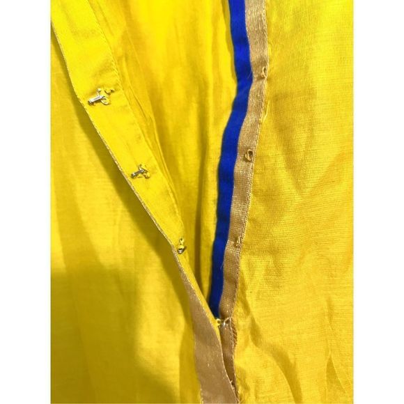 BIBA Women's Short Sleeve Round Neck Long Dress Yellow Blue Sari India Size 36 - Picture 5 of 10